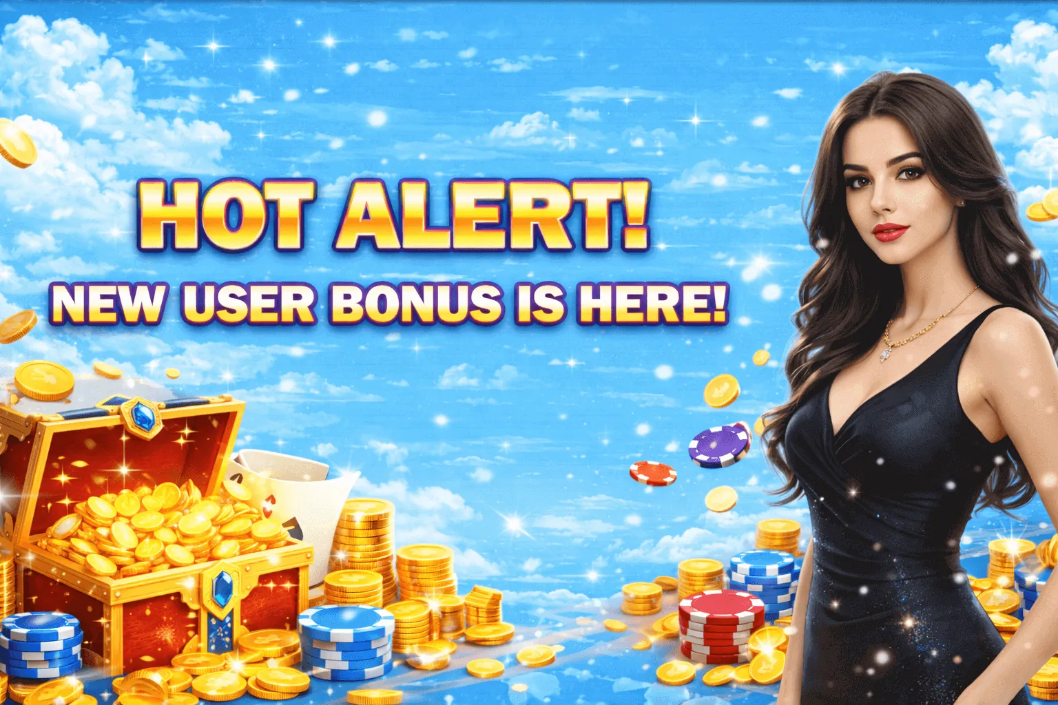 Pile of gold coins and sparkling elements representing generous bonuses